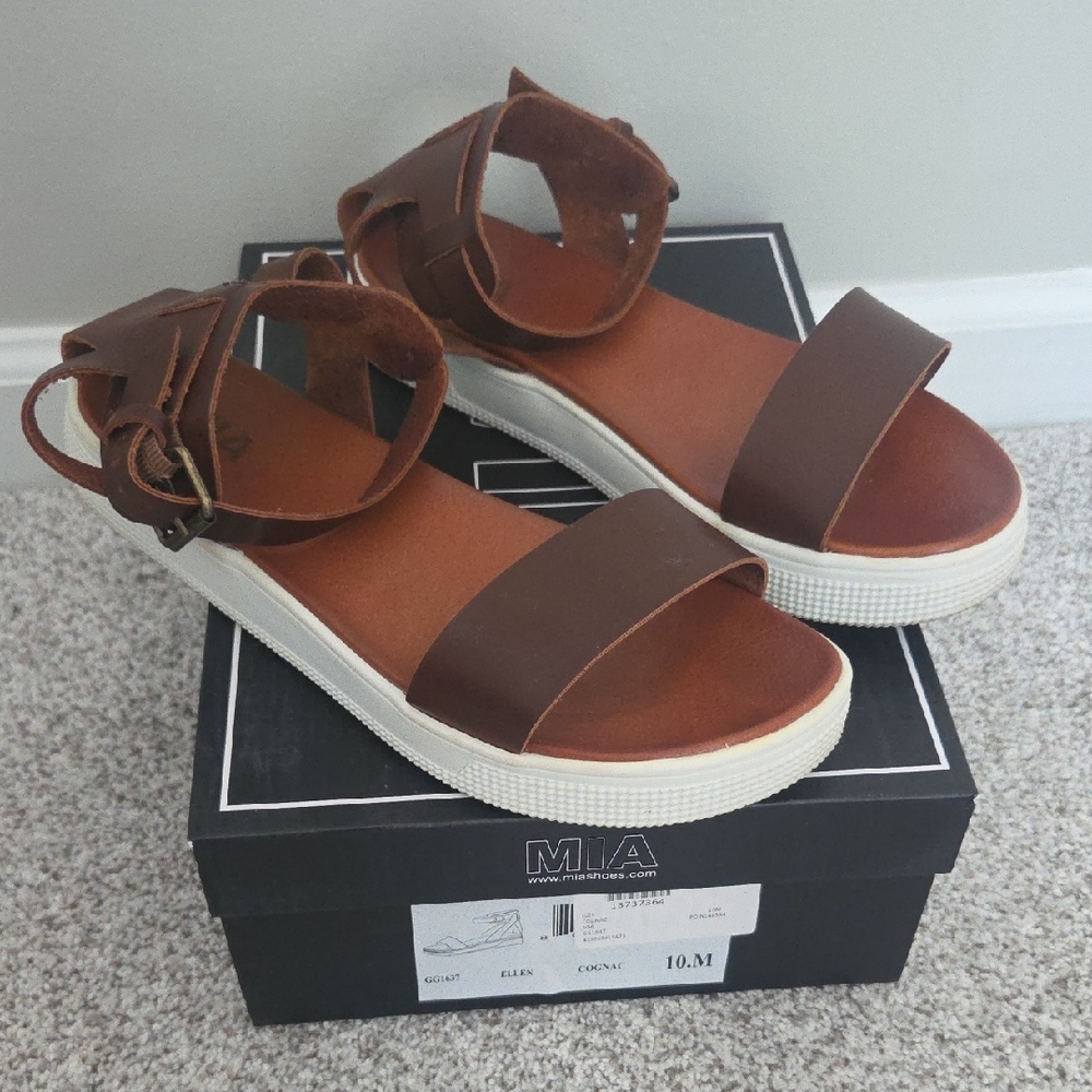 MIA Cognac Brown Platform Sandals with White Sole